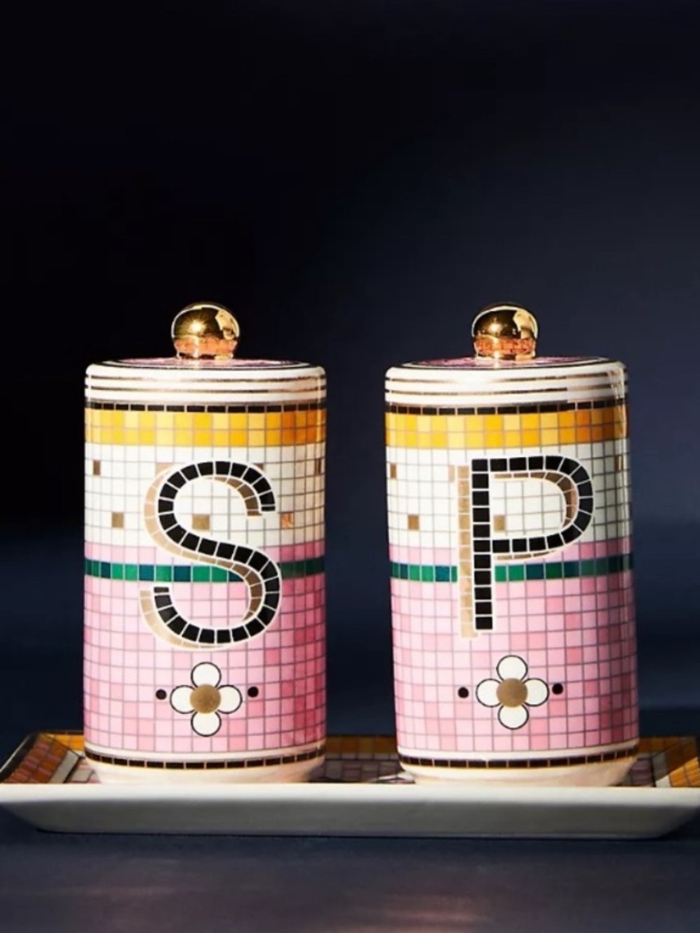 Bistro Garden Tile Salt & Pepper Shakers Pink Spring